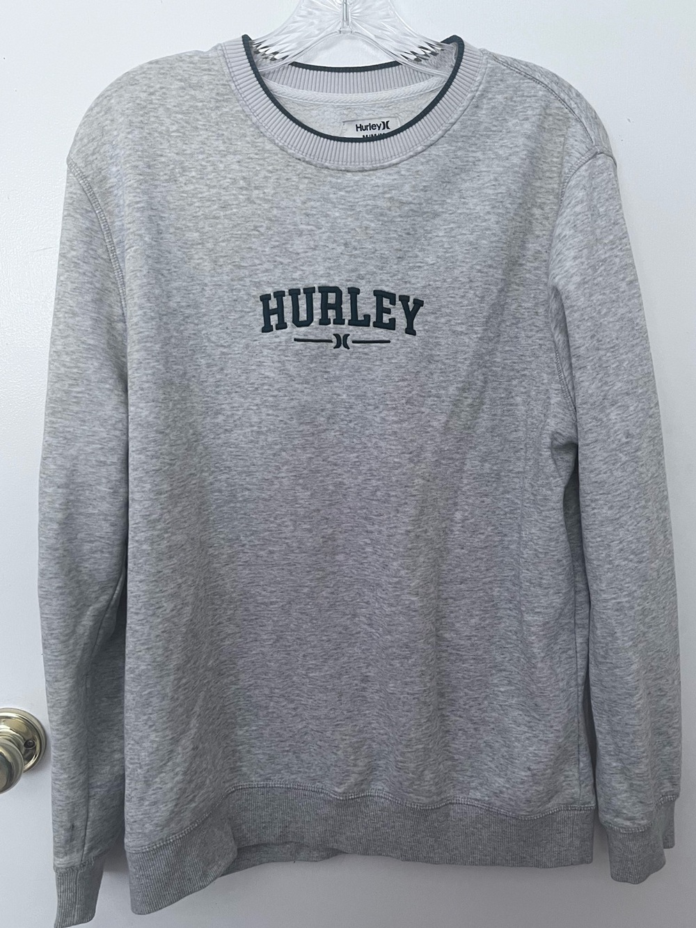 Hurley Light Gray Crewneck Sweatshirt with Navy Logo